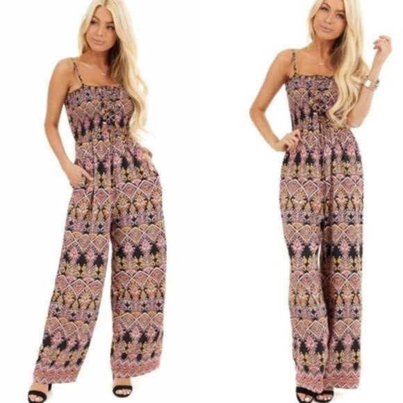 Penna&Pine Pants - Black Floral Smocked Jumpsuit